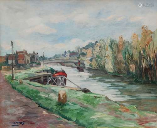 Pere CREIXAMS PICO (1893-1965) Bord de Seine à Bougival Huil...