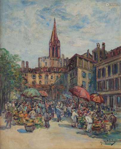 Gustave MADELAIN (1867-1944) Marché animé à Strasbourg Huile...