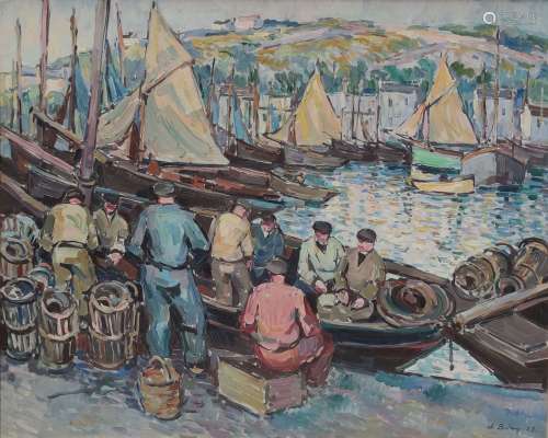 Pierre DE BELAY (1890-1947) Les pêcheurs et voiliers dans le...