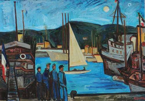 Isis KISCHKA (1908-1973) Le port de Cannes Huile sur toile s...