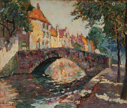 Charles Henri VERBRUGGHE (1877-1974) Le pont sur le canal à ...