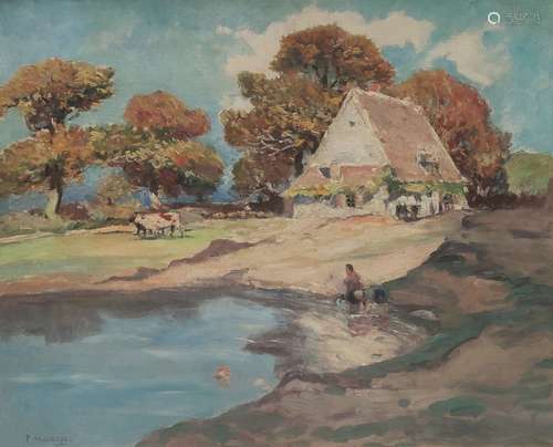 Fernand MAILLAUD (1863-1948) Etang auprès de la ferme dans l...