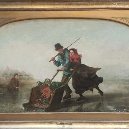 Henri Van SEBEN (1825-1913)Couple patinant, 1864Huile sur to...