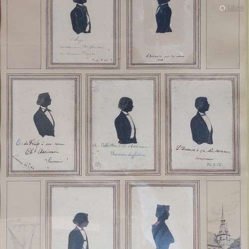 encadrement composé de sept silhouettes d'hommes en bustes d...