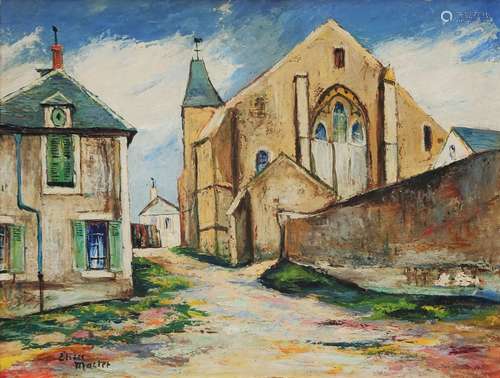 Elisée MACLET (1881-1962) Vue d'eglise en banlieue Huile sur...