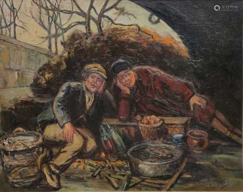 Gustave MADELAIN (1867-1944) Les clochards Huile sur toile s...
