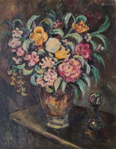 Pierre DUMONT (1884-1936) Bouquet de fleurs Huile sur toile ...