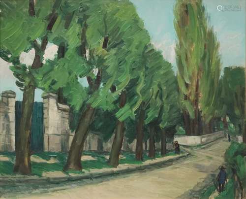 Alphonse QUIZET (1885-1955) Promeneurs sur la route au grand...