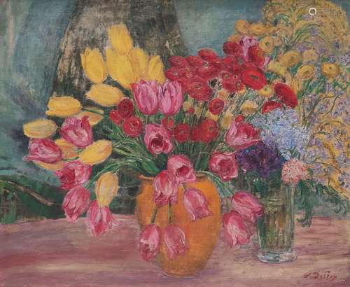 Léon DETROY (1857-1955) Bouquet de fleurs Huile sur toile si...