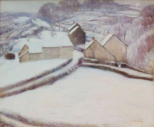 Léon DETROY (1857-1955) Crozon sous la neige Huile sur toile...