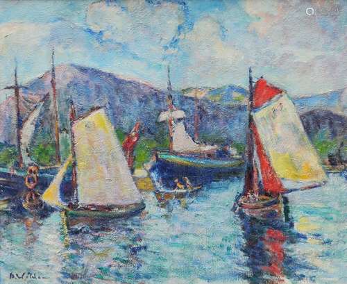 André WILDER (1871-1965) Bateaux dans le port d'Antibes Huil...