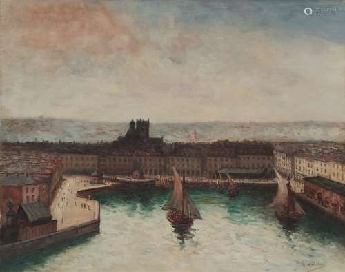 Gustave MADELAIN (1867-1944) Voiliers dans le port de Dieppe...