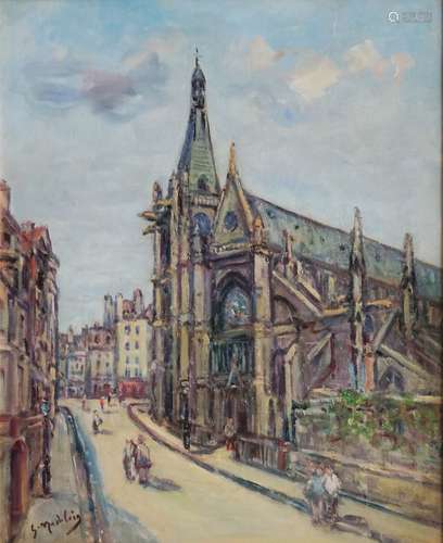 Gustave MADELAIN (1867-1944) Animation auprès de l'église Sa...