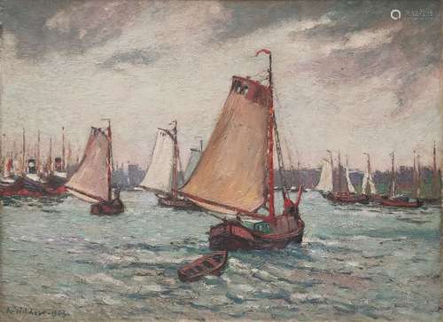 André WILDER (1871-1965) Voiliers en mer en Hollande, 1903 H...