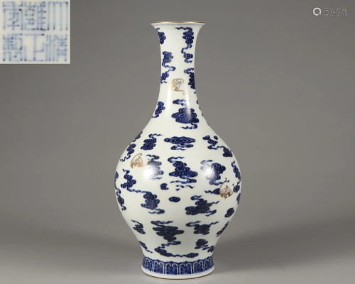 A Blue and White Bats Vase Qing Dynasty