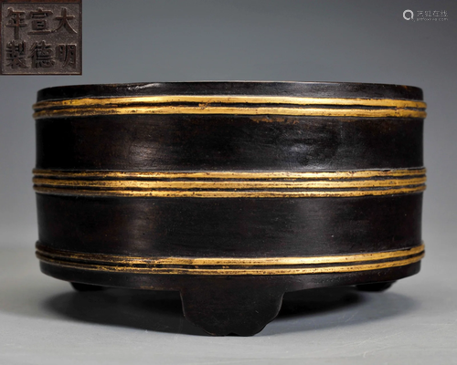 A Bronze Partly Gilt Censer Qing Dynasty