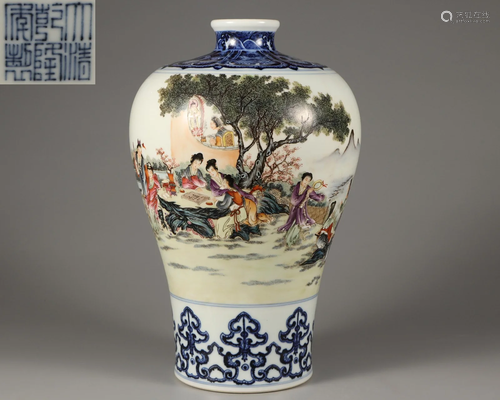 A Famille Rose Figural Vase Meiping Qing Dynasty