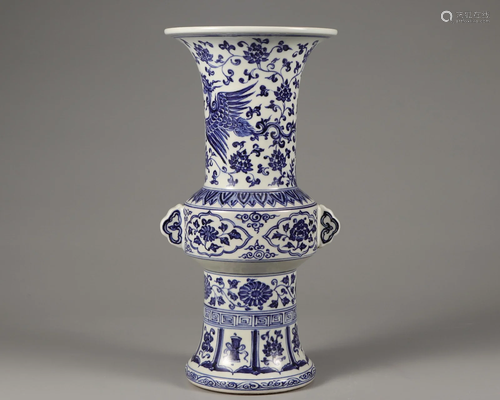 A Blue and White Phoenix Vase Qing Dynasty