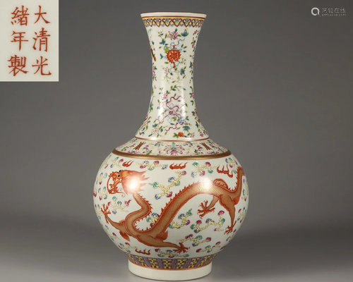 A Famille Rose and Gilt Decorative Vase Qing Dynasty