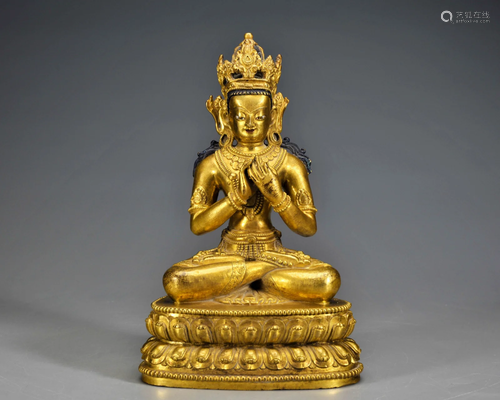 A Tibetan Gilt Bronze Seated Maitreya