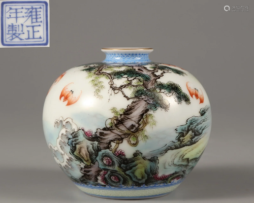 A Famille Rose Landscape Jar Qing Dynasty