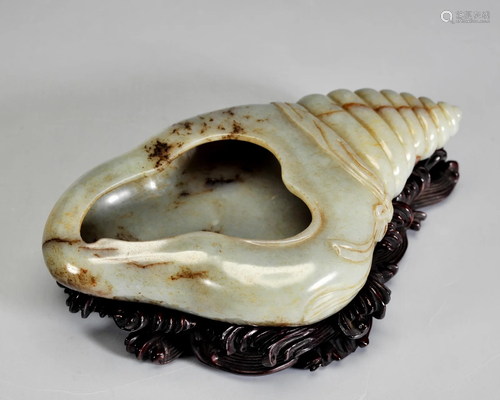 A Carved White Jade Washer Qing Dynasty