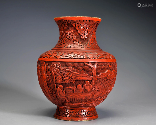 A Carved Cinnabar Lacquer Vase Qing Dynasty