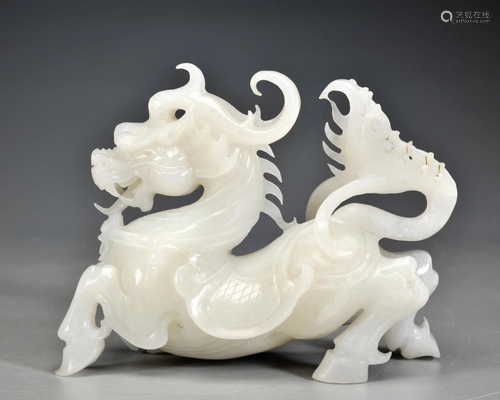 A Carved White Jade Kylin Qing Dynasty