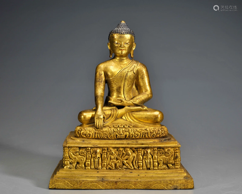 A Tibetan Gilt Bronze Seated Shakyamuni