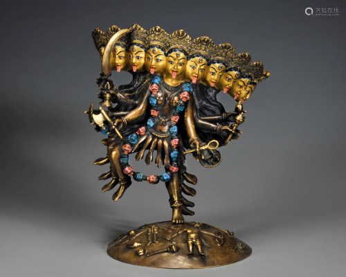 A Tibetan Bronze Partly Gilt Protector