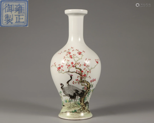 A Famille Rose Cranes Vase Qing Dynasty