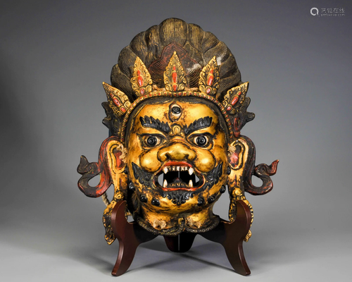 A Tibetan Bronze Partly Gilt Ritual Mask