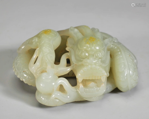 A Carved White Jade Dragon Qing Dynasty