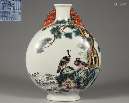 A Famille Rose Moon Flask Qing Dynasty