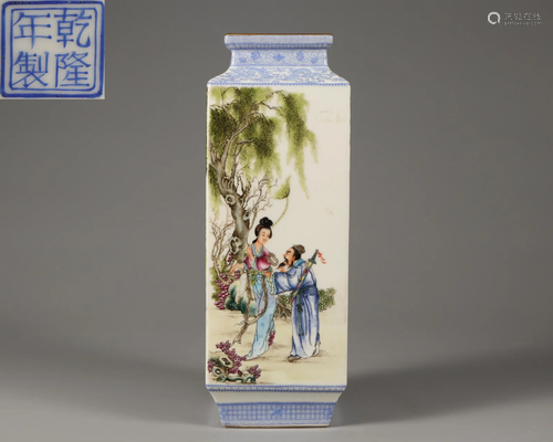 A Famille Rose Squared Vase Qing Dynasty