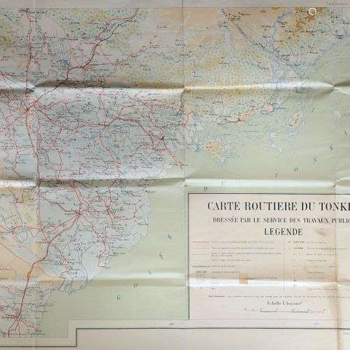 1926. Carte routière du Tonkin, Carte en couleurs, dressée p...