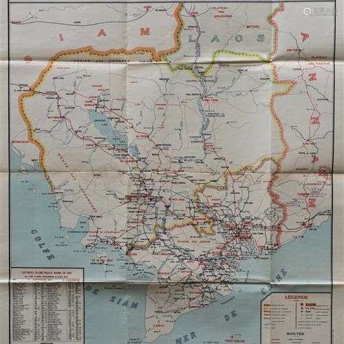 1928. Carte routière de la Cochinchine et du Cambodge. Carte...