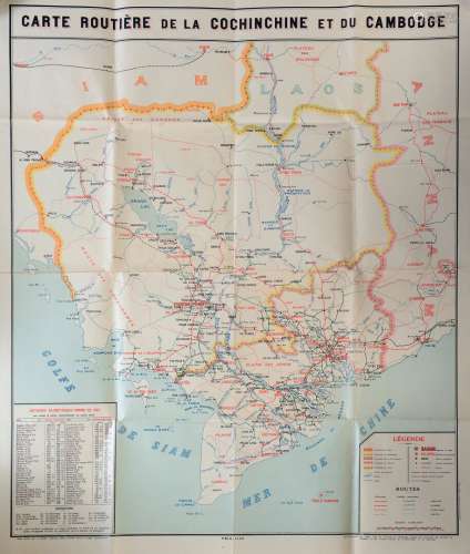 1928. Carte routière de la Cochinchine et du Cambodge. Carte...