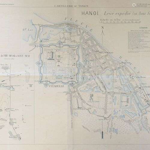 1885. Plan de la ville de Hanoï par l'artillerie au Tonkin. ...