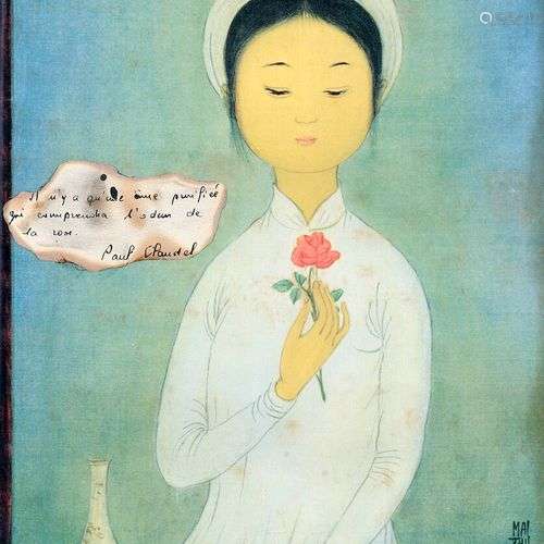 Mai Thu (1906-1980) Jeune femme à la rose. Impression sur so...