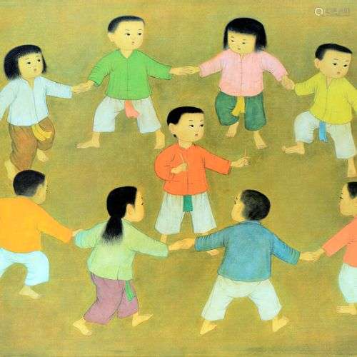 Maï Thu (1906-1980) La ronde des enfants. Impression sur pap...