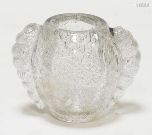 DAUM - NANCY - France Vase de forme ovoïde en verre bullé ag...