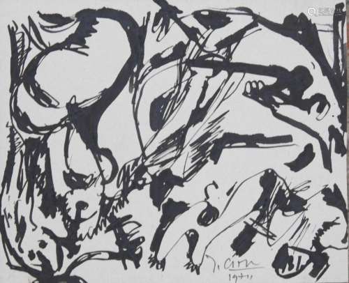 Jean Georges CHAPE (1913-2002) Composition en noire Lavis d'...