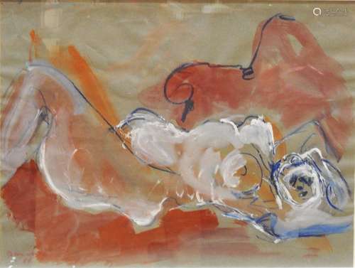 Bernard DAMIANO (1926 - 2000) Femme couchée Aquarelle, et re...