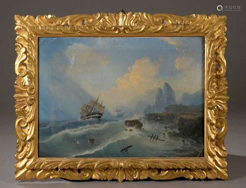 ROMANO (XIXe siècle).Bateaux dans la tempête.Huile sur toile...