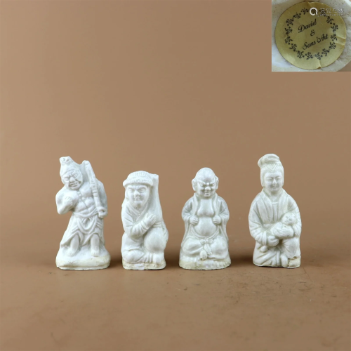 Set of White Glazed Porcelain Figure Statues