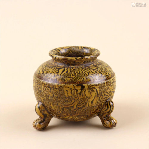 A Yellow Glazed Tripod Porcelain Incense Burner