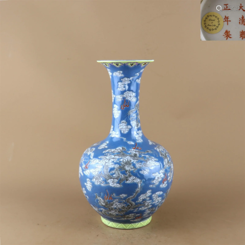 A Blue Glazed Porcelain Long Neck Vase