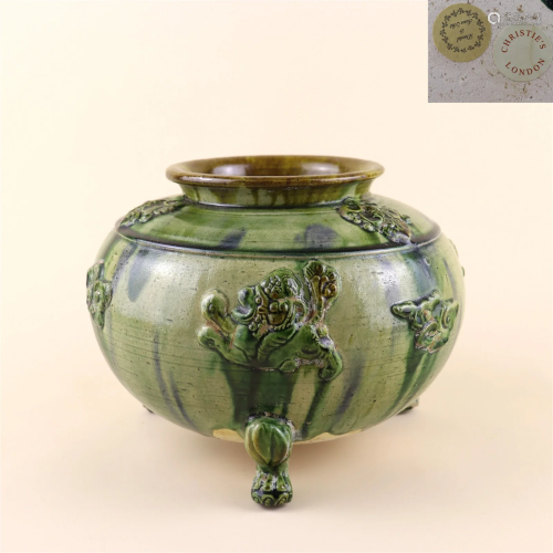 A San-Cai Glazed Tripod Porcelain Incense Burner