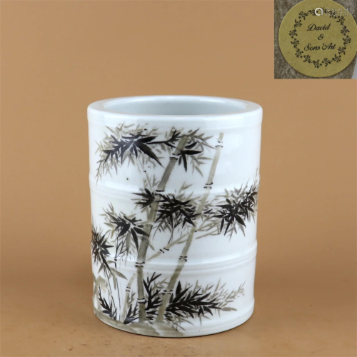 A Porcelain Brush Pot with Calligraphy